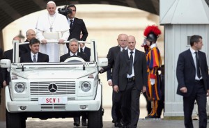 it's very unsafe to take selfies while driving, so here's a photo of the Pope in the Pope Mobile. Just imagine its me driving.